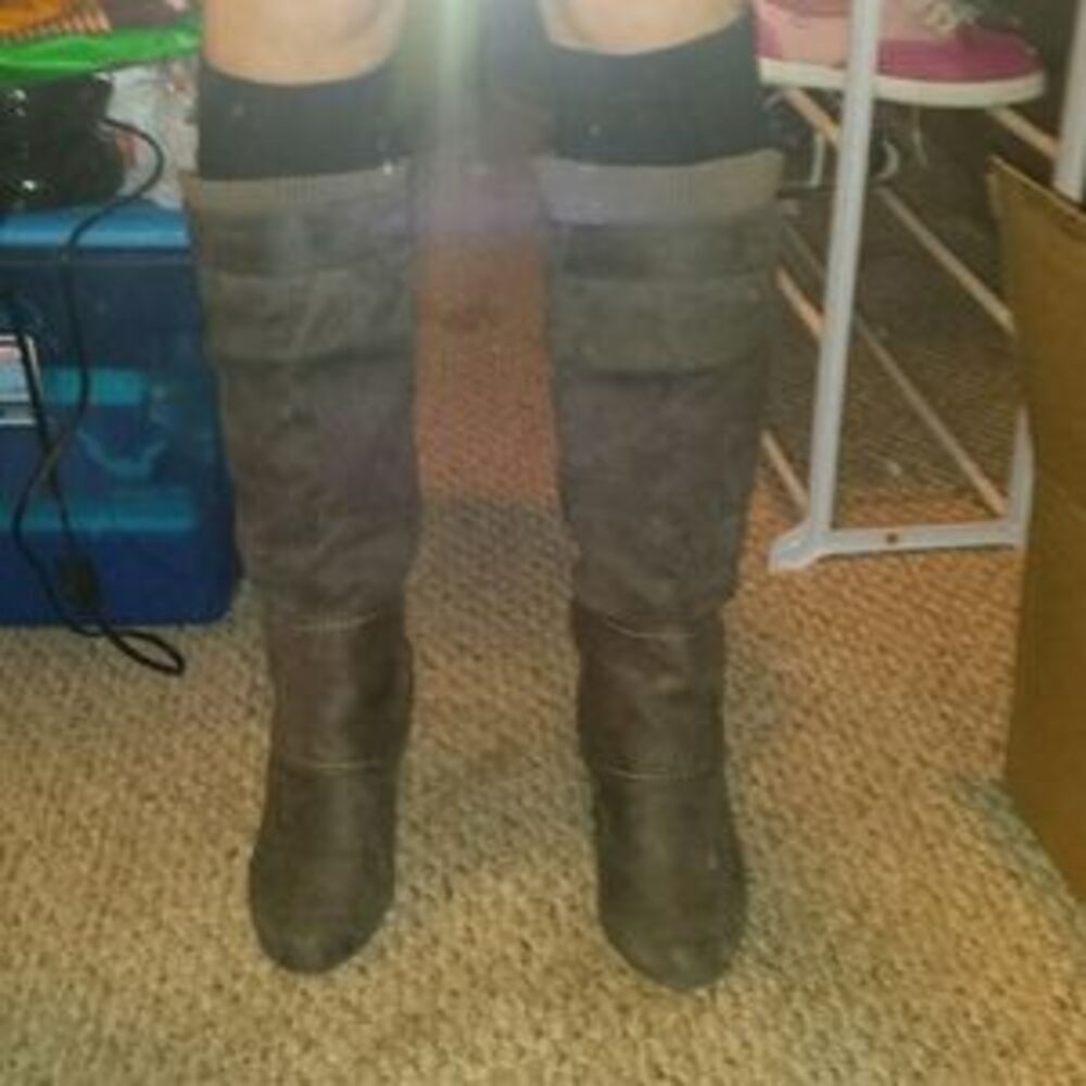 Knee High Chunky Slouchy Foldover Boots Boho Tall Boots Y2K 90s Gift For Mom New - Picture 12 of 13